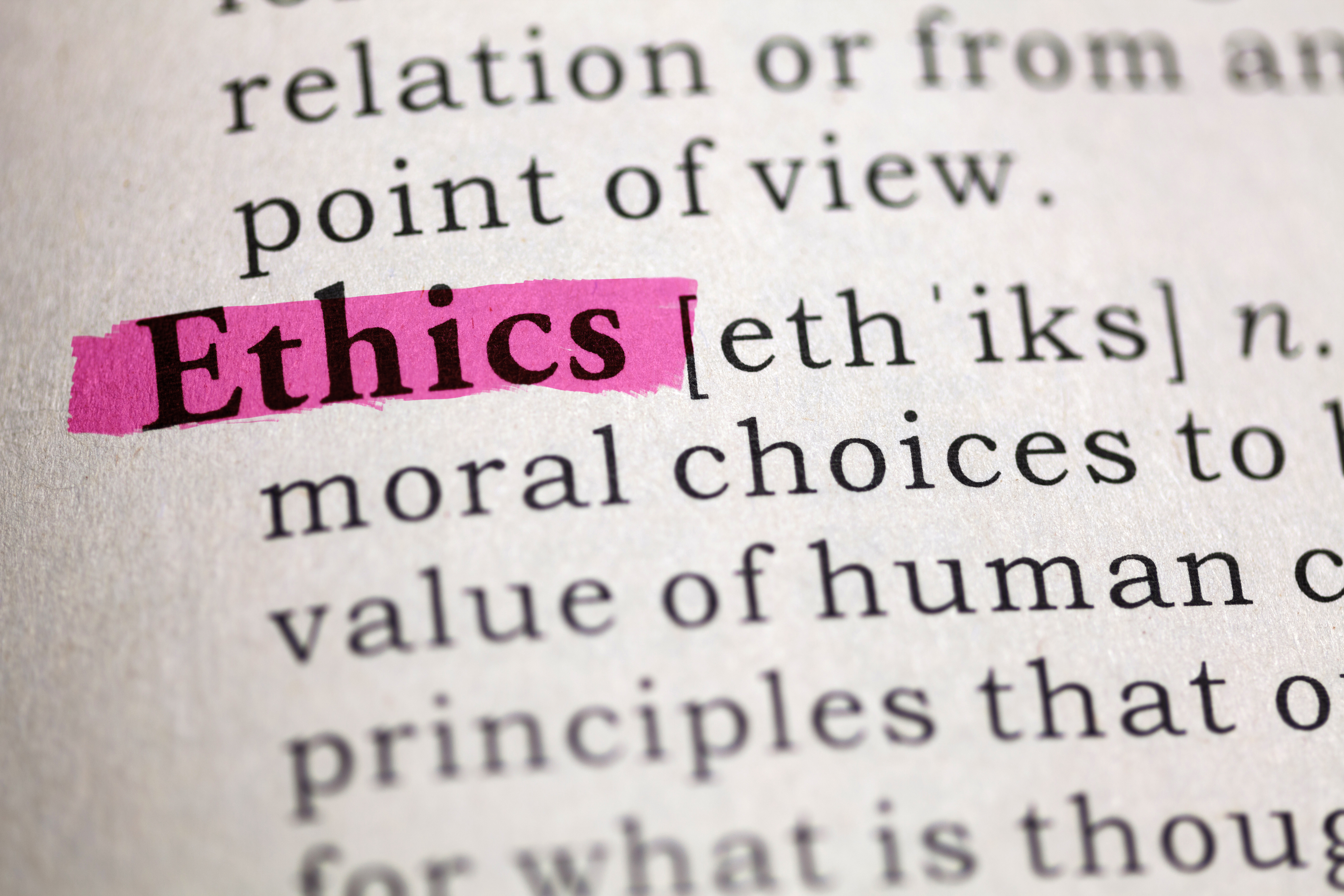 dictionary page showing the definition of the word ethics